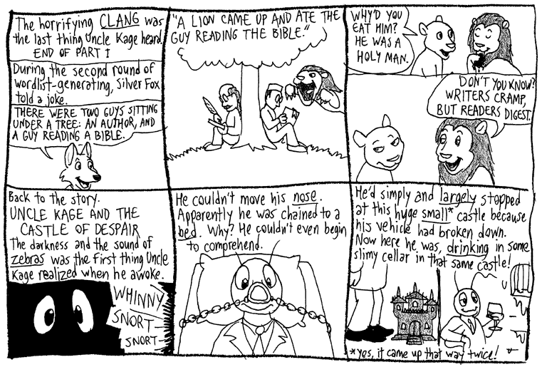 Lion joke. Mad Libs: Uncle Kage and the Castle of Despair, chapter 2.